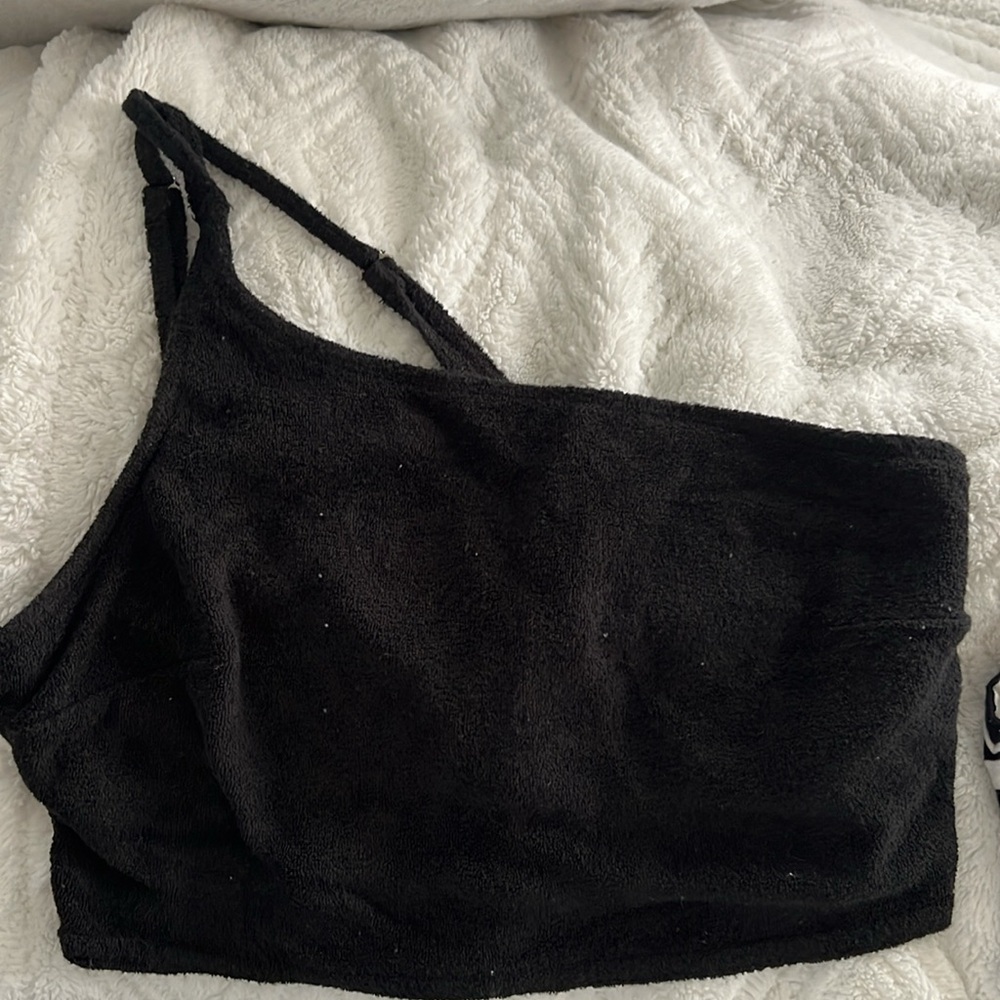 Black, one shoulder strap tank